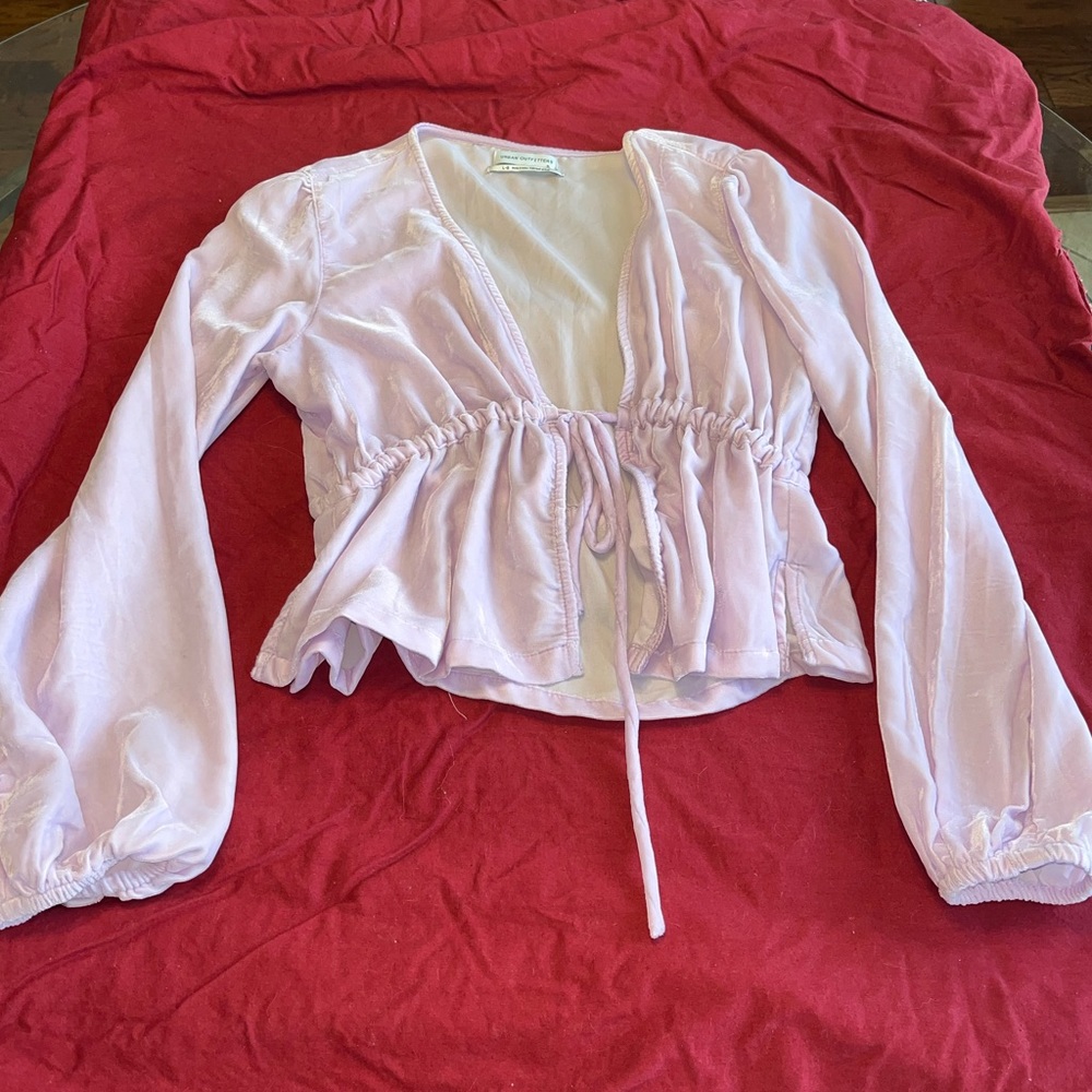 Lilac Velvet Long Sleeve Tie Top
